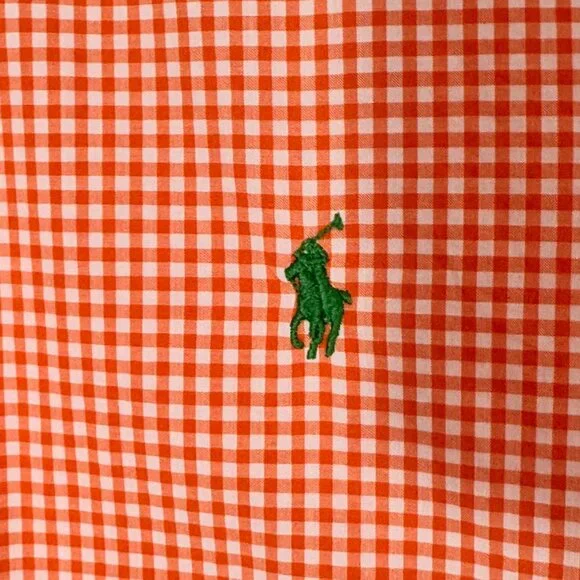 Ralph Lauren Mens Classic Fit Orange Gingham Button-Down Shirt M Preppy Academia - Picture 3 of 12